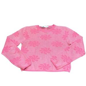 Zara Pink Floral sheer cropped Sweater Y2K bright funky retro vibes size medium